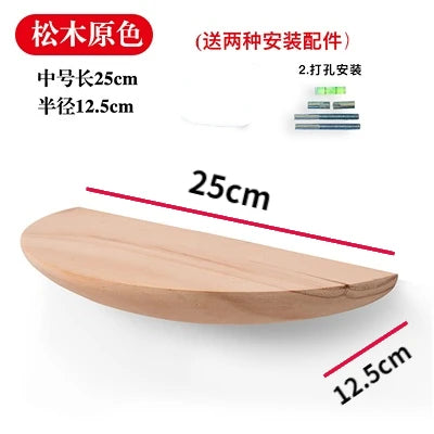 Wooden Half-Moon Wall Shelf – Minimalist Wall-Mounted Storage & Display Rack