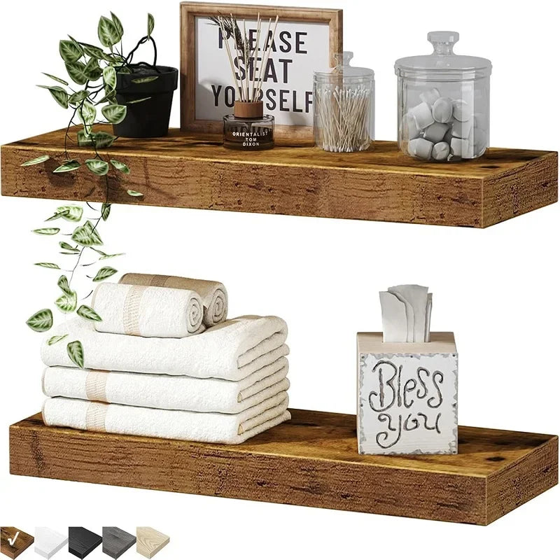 Modern Floating Wall Shelves – Wooden Wall-Mounted Storage Rack