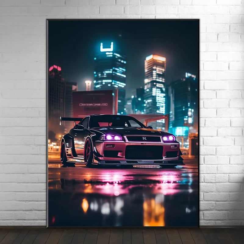 GTR Wall Art – Sports Car Canvas Poster, Modern Automotive Decor