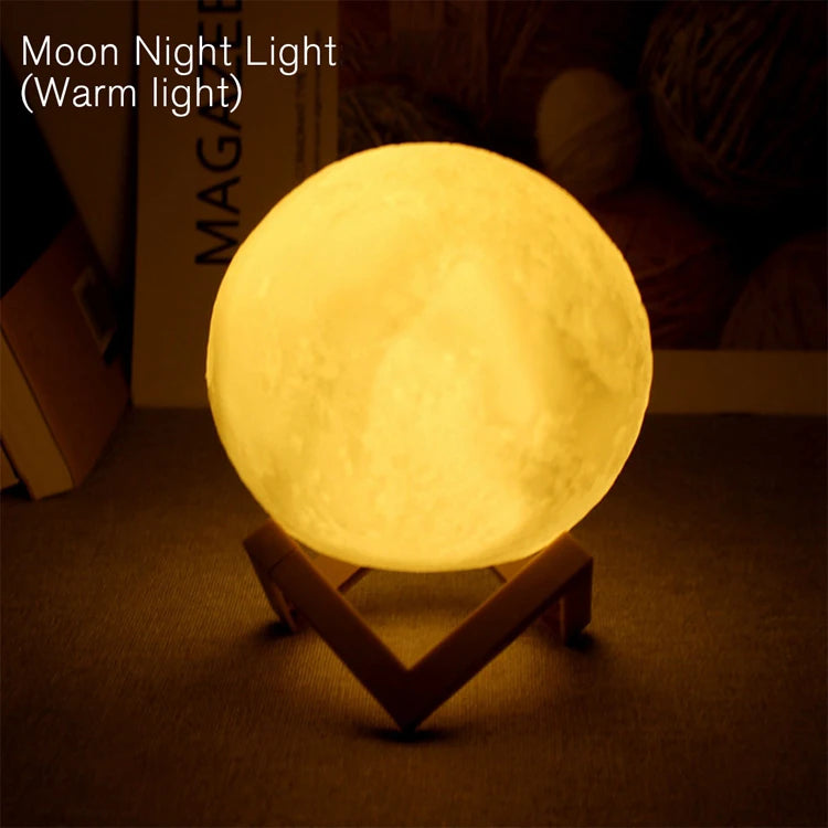 Moon Lamp LED Night Light – Battery Powered Starry Atmosphere Lamp with Stand