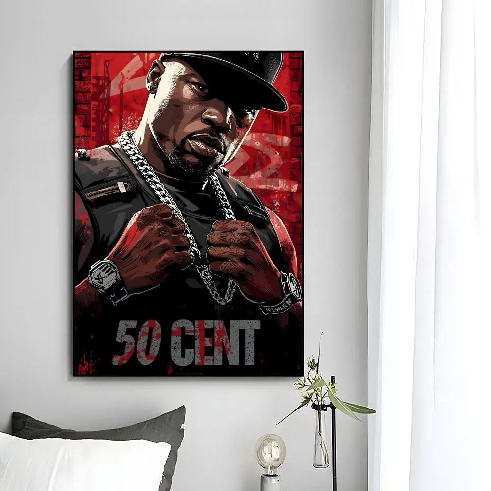 50 Cent Wall Art – Rapper Canvas Poster, Urban Hip Hop Home Decor